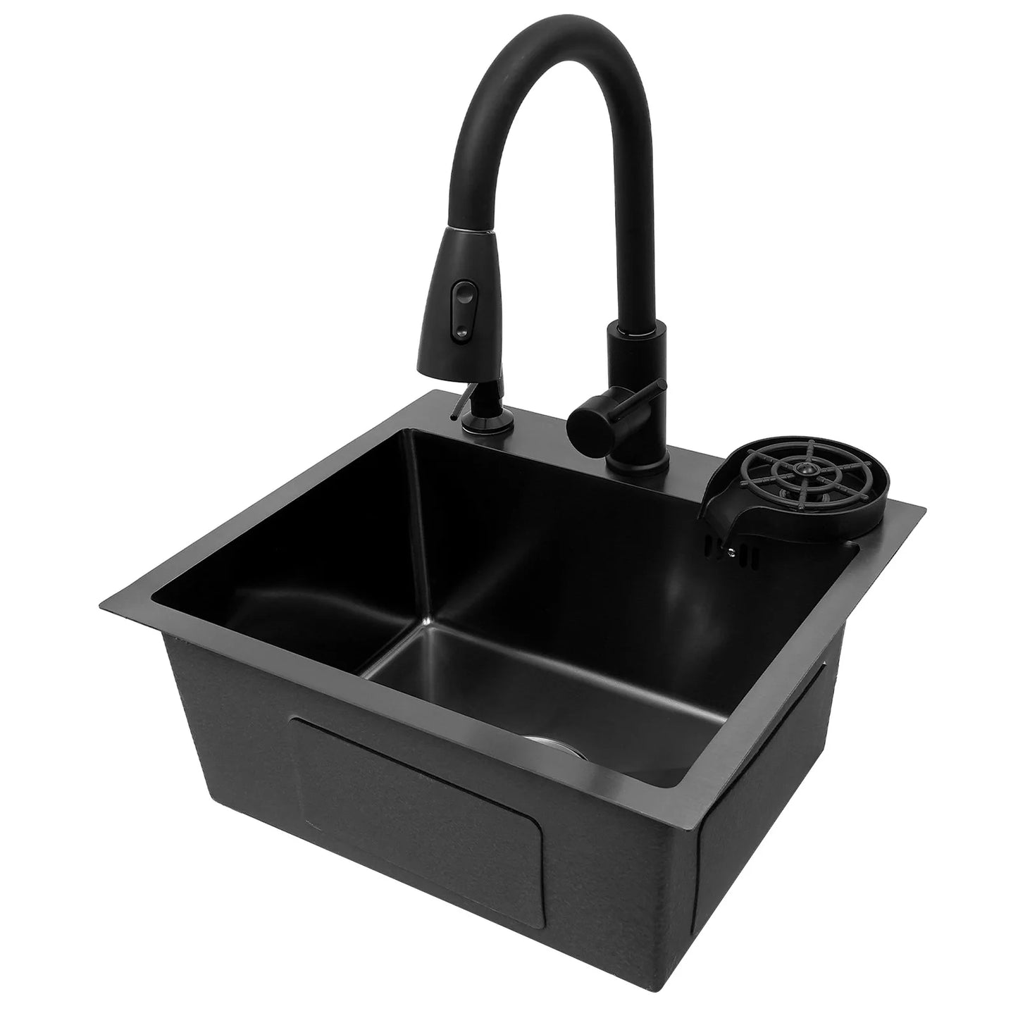 Stainless Steel Kitchen Sink with Pull-Out Tap, Black (40×45 cm) 
