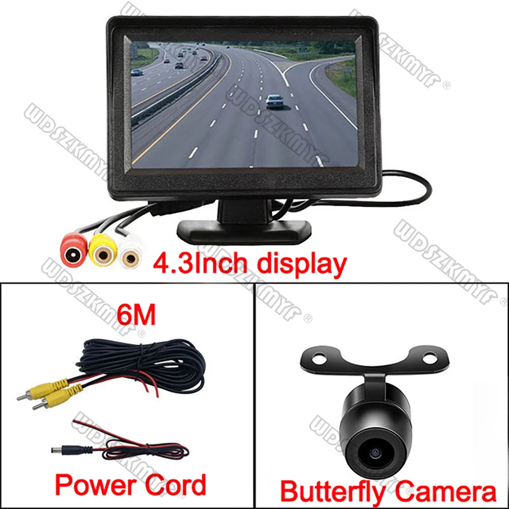 Cámara de Marcha Atrás con Cable y Visión Nocturna LED 170° – Kit con Monitor 4,3” para Coche, Camper y Furgoneta