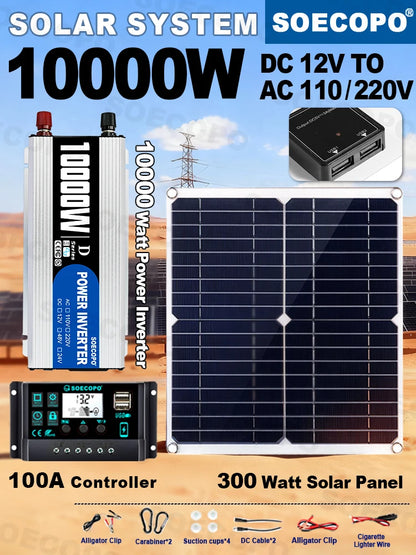 Kit Solaire Complet 10000W - Panneau 300W + Onduleur 1100W + Régulateur 100A