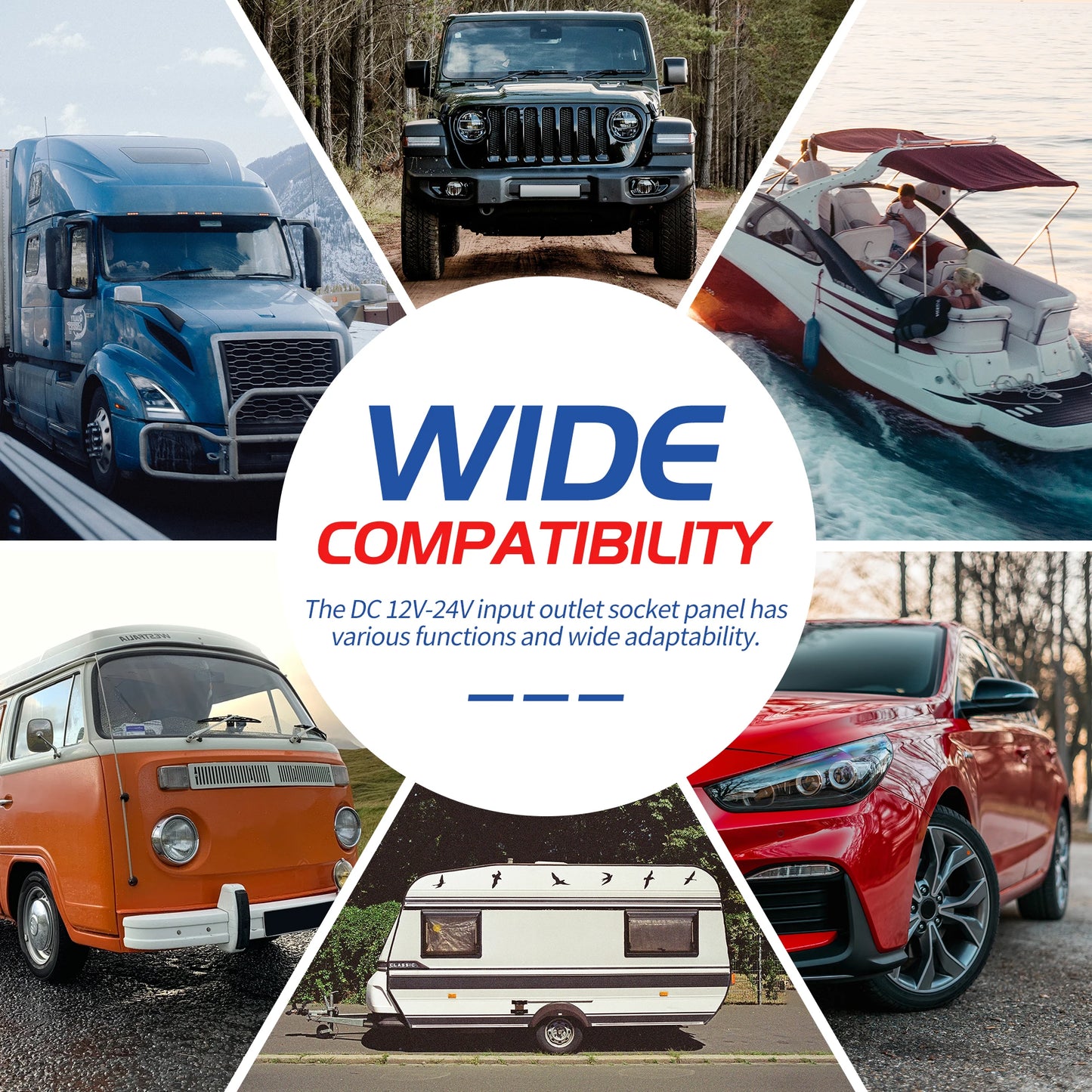 Panel de Interruptores 5 Gang de Aluminio 12V / 24V con USB y Voltímetro