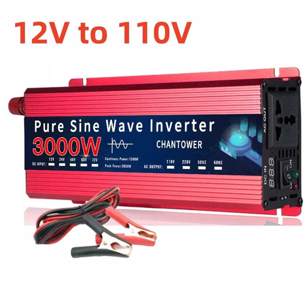 Inversor de Corriente Onda Pura 12V/24V a 110V–220V | 800W–1500W Continuos con Pantalla LCD para RV y Camper