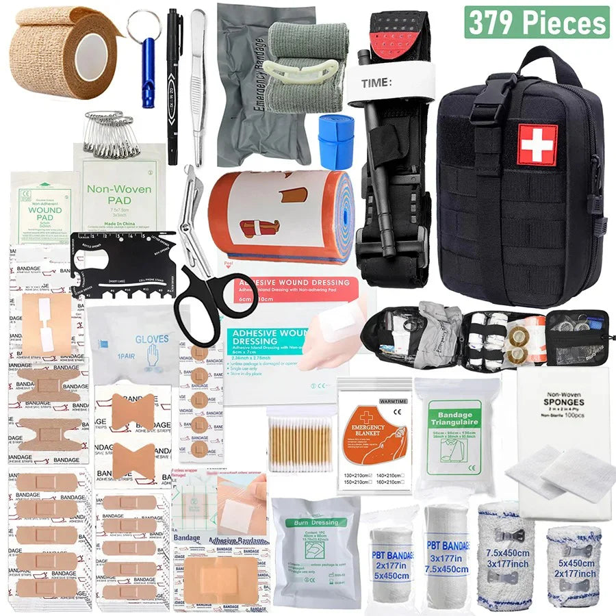 Trousse de premiers secours tactique 379 pièces - Sac IFAK + Garrot (Camping/VR)