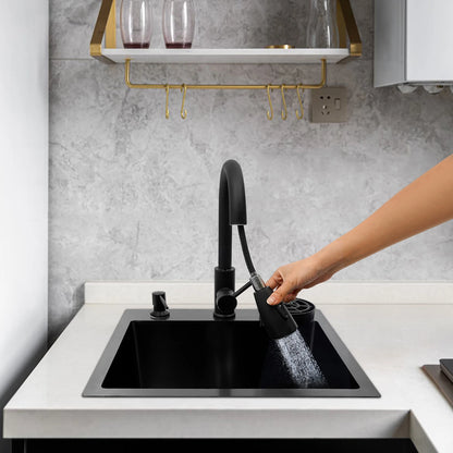 Stainless Steel Kitchen Sink with Pull-Out Tap, Black (40×45 cm) 