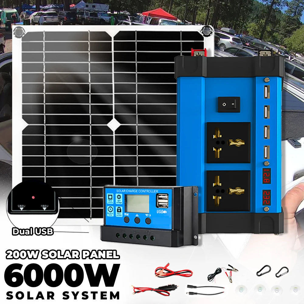 Kit Onduleur Solaire 6000W - 12V vers 220V + Panneau + Régulateur 30A