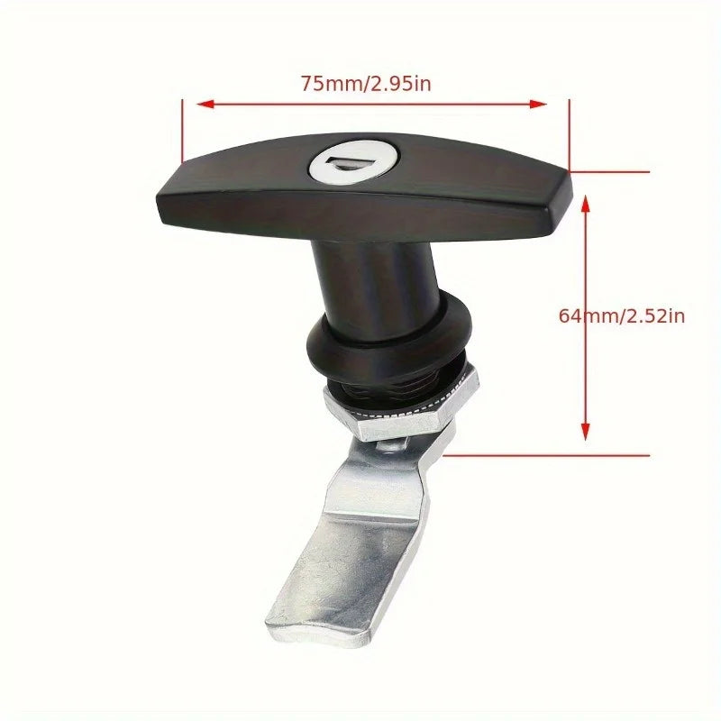 Cerradura de Manija en T con Llaves – Bloqueo Trasero para Puertas de Garaje, Remolques, Caravanas, Armarios y Cajones – Color Negro