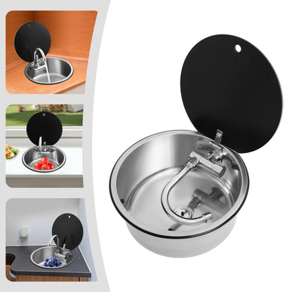 Évier de cuisine en acier inoxydable 340×340 mm avec robinet pliable – Idéal pour les camping-cars et les petits espaces 