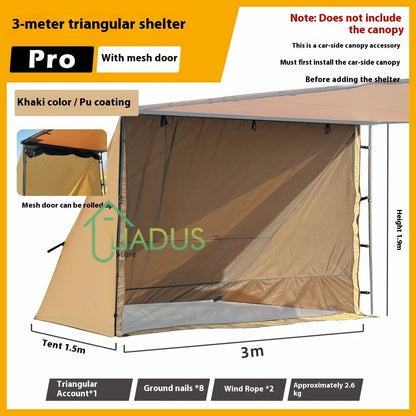 Triangular Side Car and Camper Awning - Waterproof 3000mm+ · Insect Net · UV50+ · Aluminum · 200x300cm