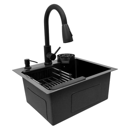 Stainless Steel Kitchen Sink with Pull-Out Tap, Black (40×45 cm) 
