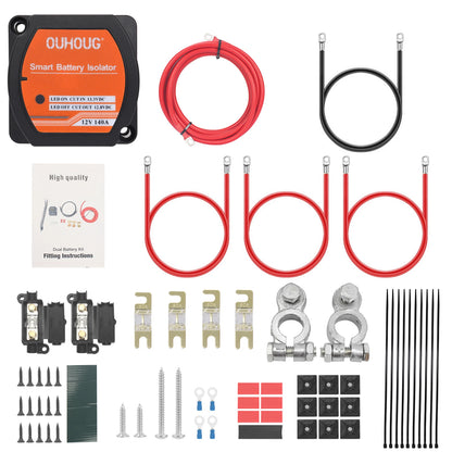 Kit de Relé de Carga Dividida 12V 140A con Detección Inteligente de Voltaje para Camper, Motorhome, 4x4 y Barco