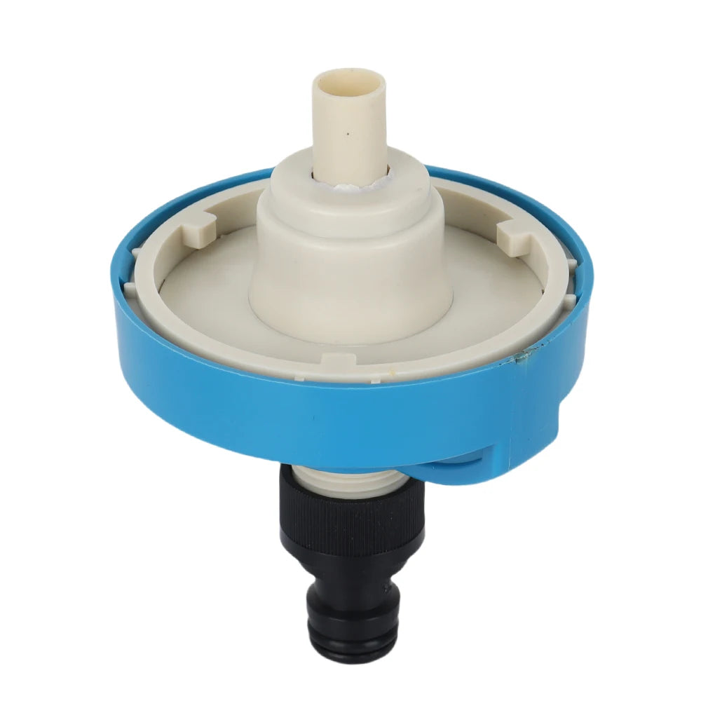 Adaptador de válvula de plástico azul y blanco para sistemas de agua de camping