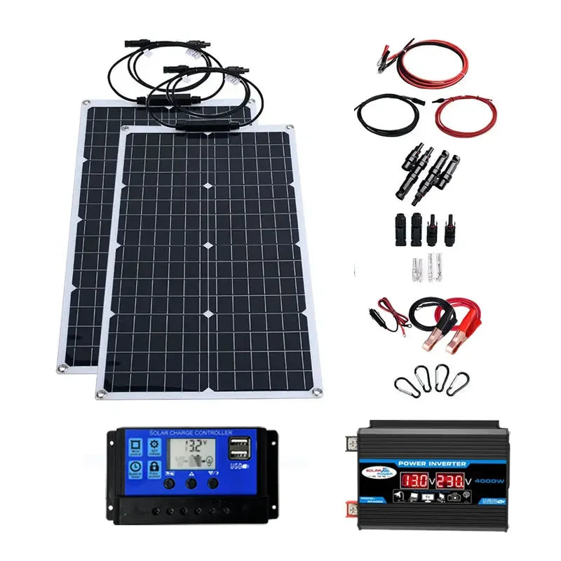 Kit Panneau Solaire 1000W - Monocristallin + Onduleur 4000W + Contrôleur LED