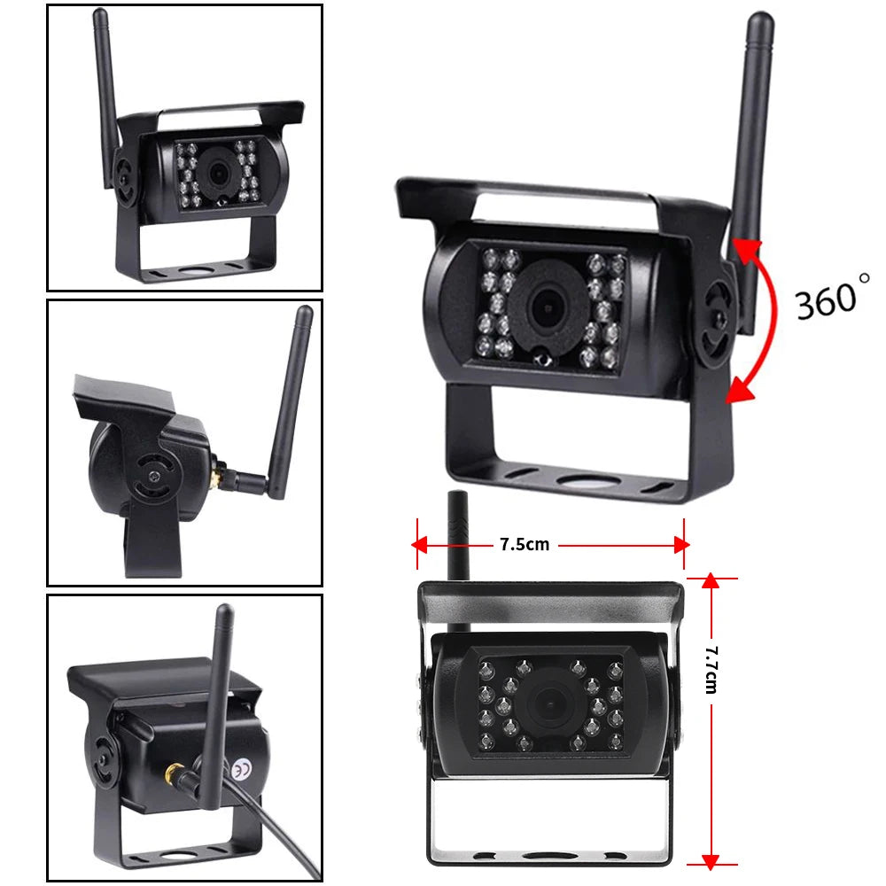 Kit Cámara de Marcha Atrás Inalámbrica AHD 1080P con Monitor IPS 7” Pantalla Dividida – Visión Nocturna para Camper, RV y Camión