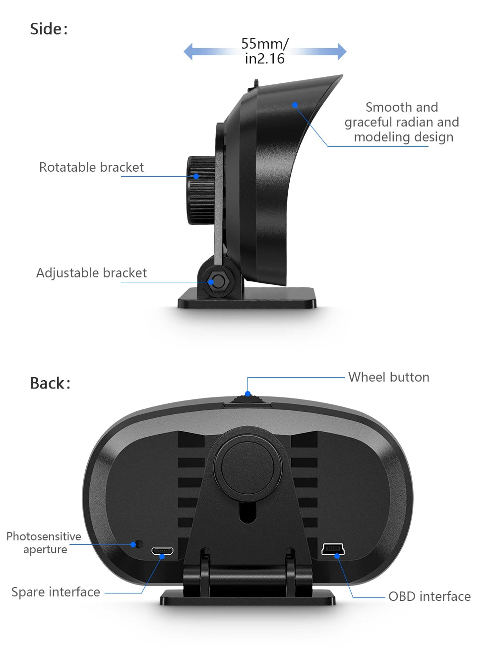 HUD Head Up Display OBD + GPS Universal – Velocímetro Digital para Coche con Pantalla 120×83 mm