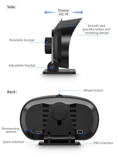 HUD Head Up Display OBD + GPS Universal – Velocímetro Digital para Coche con Pantalla 120×83 mm