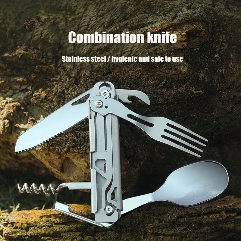 Cubiertos Plegables Acero Inox - Kit Portátil 3-en-1 para Camping y RV