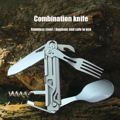 Cubiertos Plegables Acero Inox - Kit Portátil 3-en-1 para Camping y RV
