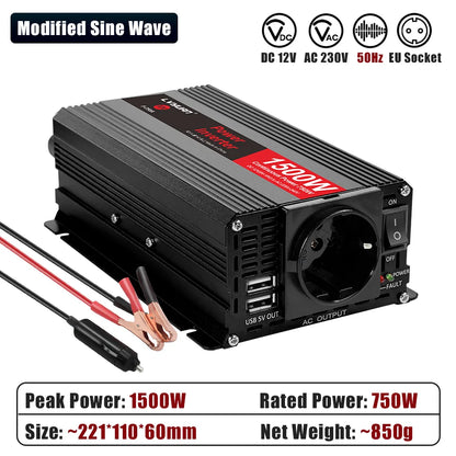 Inversor de Corriente 12V a 220V Onda Modificada con Pantalla LCD | 750W–1300W Continuos para RV, Camper y Vehículos