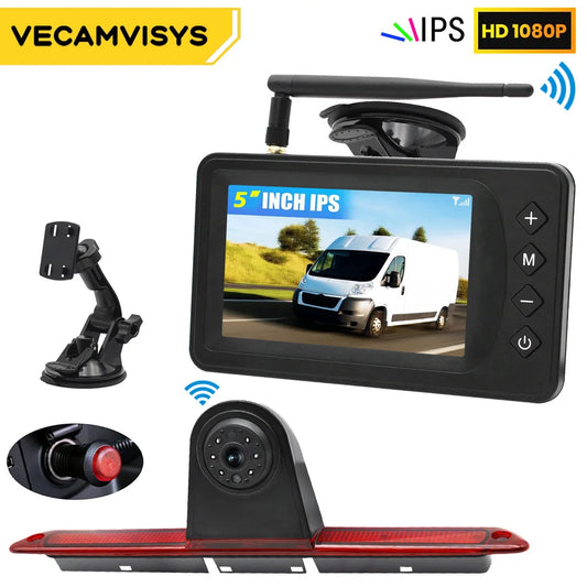 Kit Cámara de Marcha Atrás Inalámbrica 1080P con Monitor 5” – Luz de Freno para Mercedes Sprinter y VW Crafter