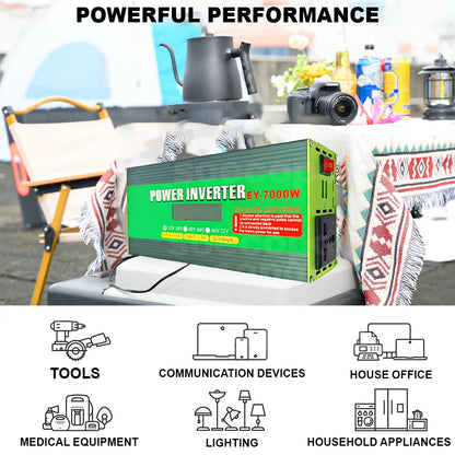 Inversor de Corriente 12V/24V/48V a 220V con Pantalla LCD | 1200W Continuos / 7000W Pico | Doble USB