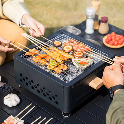 Parrilla Carbón Acero Inox Plegable - Portátil + Rejilla para Camping y Exterior