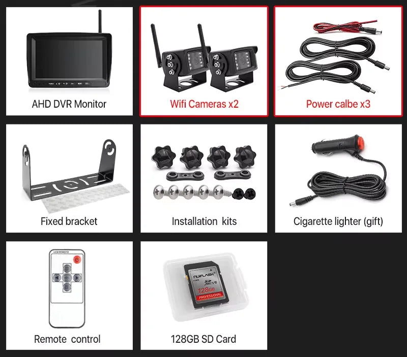 Kit Cámara de Marcha Atrás Inalámbrica AHD 720P GreenYi con Monitor IPS 7”, Grabación DVR y Detección de Ángulo Muerto