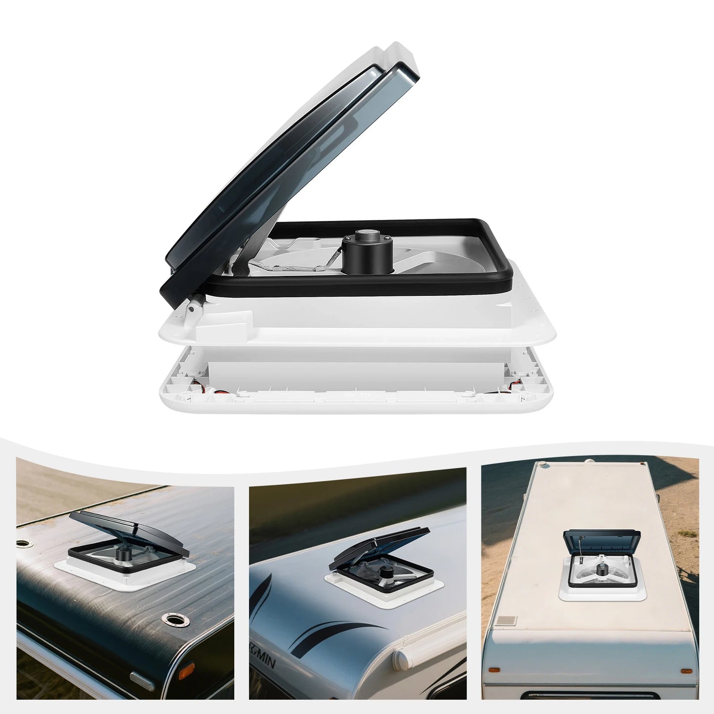 Claraboja con Ventilador 12V para RV y Camper | Extractor de Techo 28×28 cm con Luz LED y 6 Velocidades