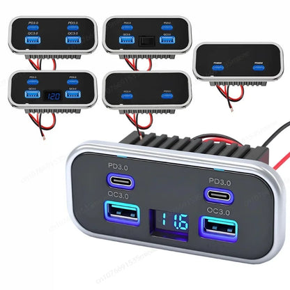 Cargador USB Empotrable 12–24V con Carga Rápida (PD + QC)