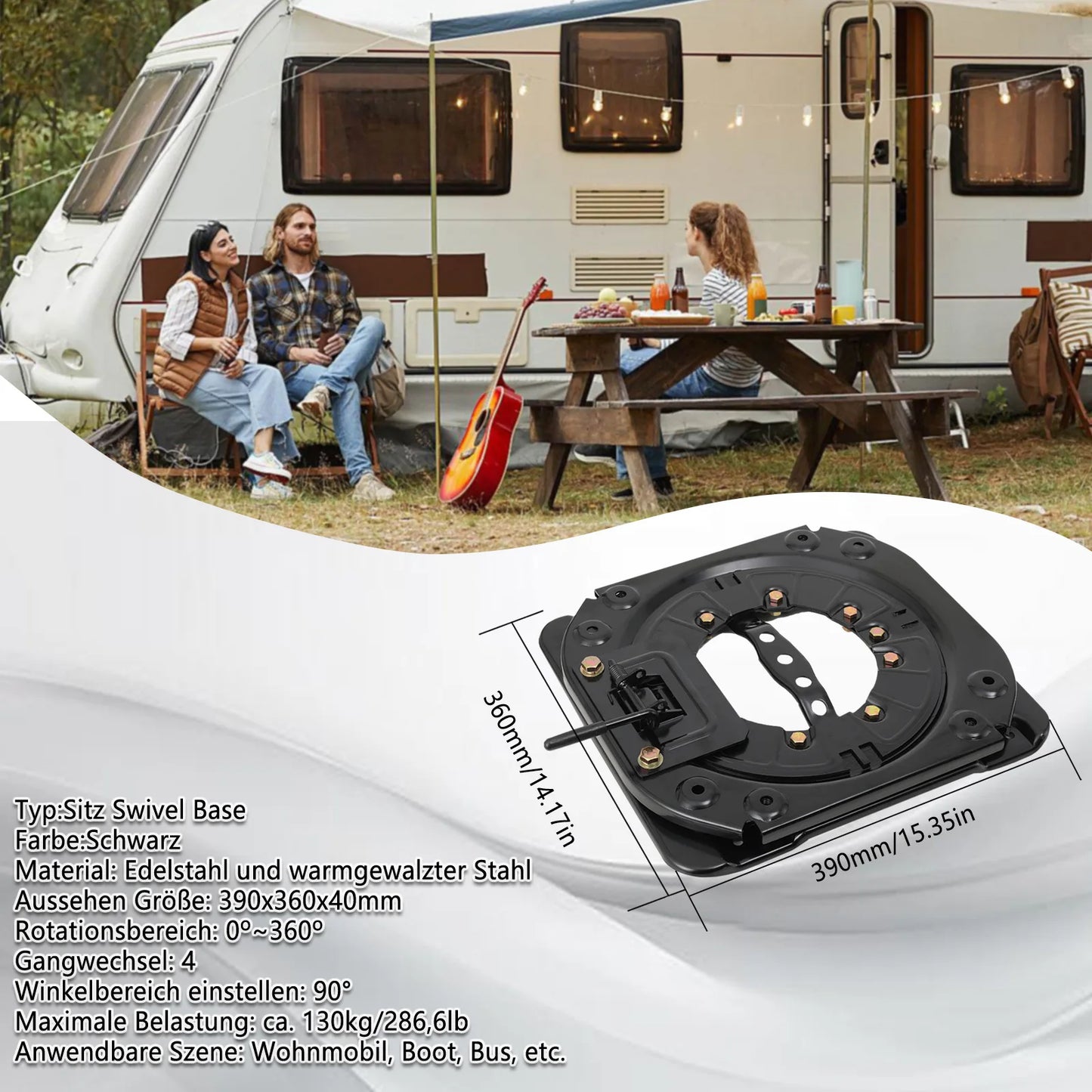 Base giratoria 360° para asiento de camper