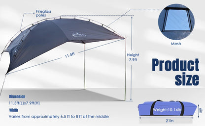 Auvent multifonctionnel pour voiture et camping-car - Imperméable · Résistant aux UV · Montage latéral/arrière/autonome · 350x240cm