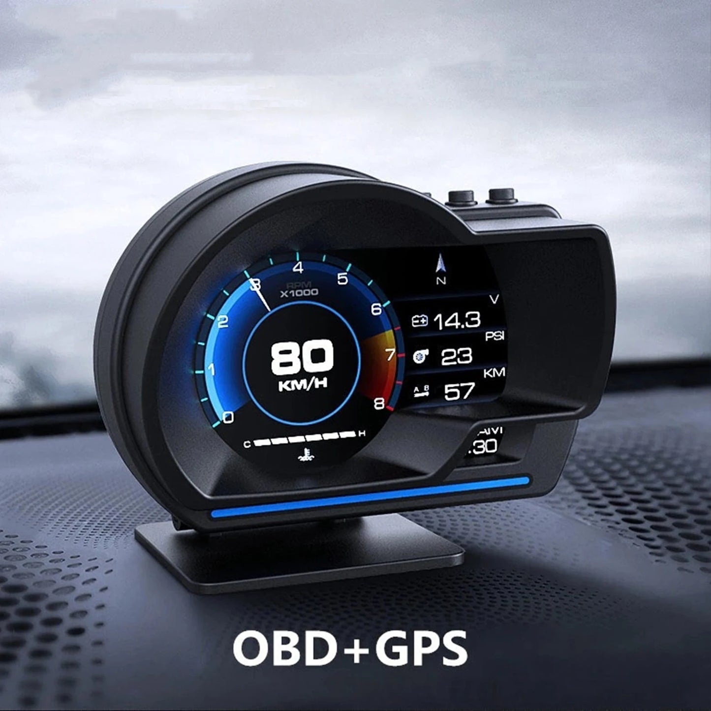 HUD Head Up Display OBD2 + GPS Universel – Tachymètre Numérique 3”, RPM, Turbo, Alarmes et Données en Temps Réel