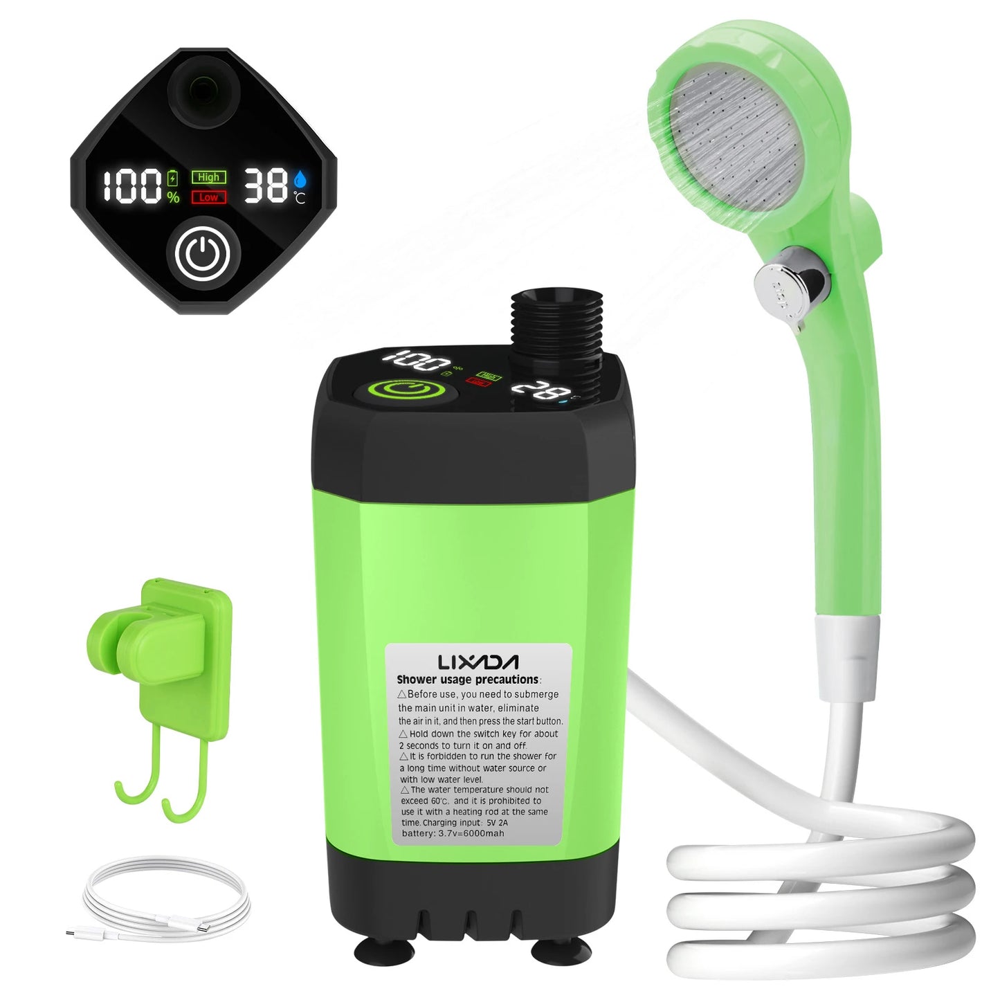 Douche électrique 6000mAh - Écran numérique + Charge rapide + Mode Eco (Camping/VR)