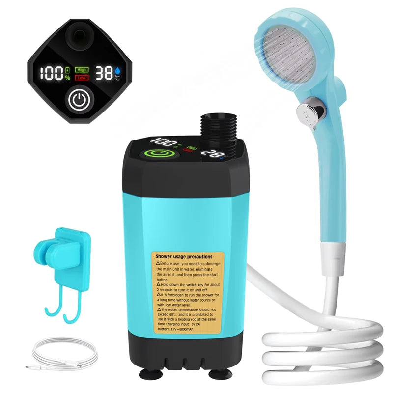 Camping Shower Kit with 6000mAh Rechargeable Pump 