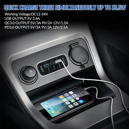 Cargador USB + PD 12–24V para Vehículos