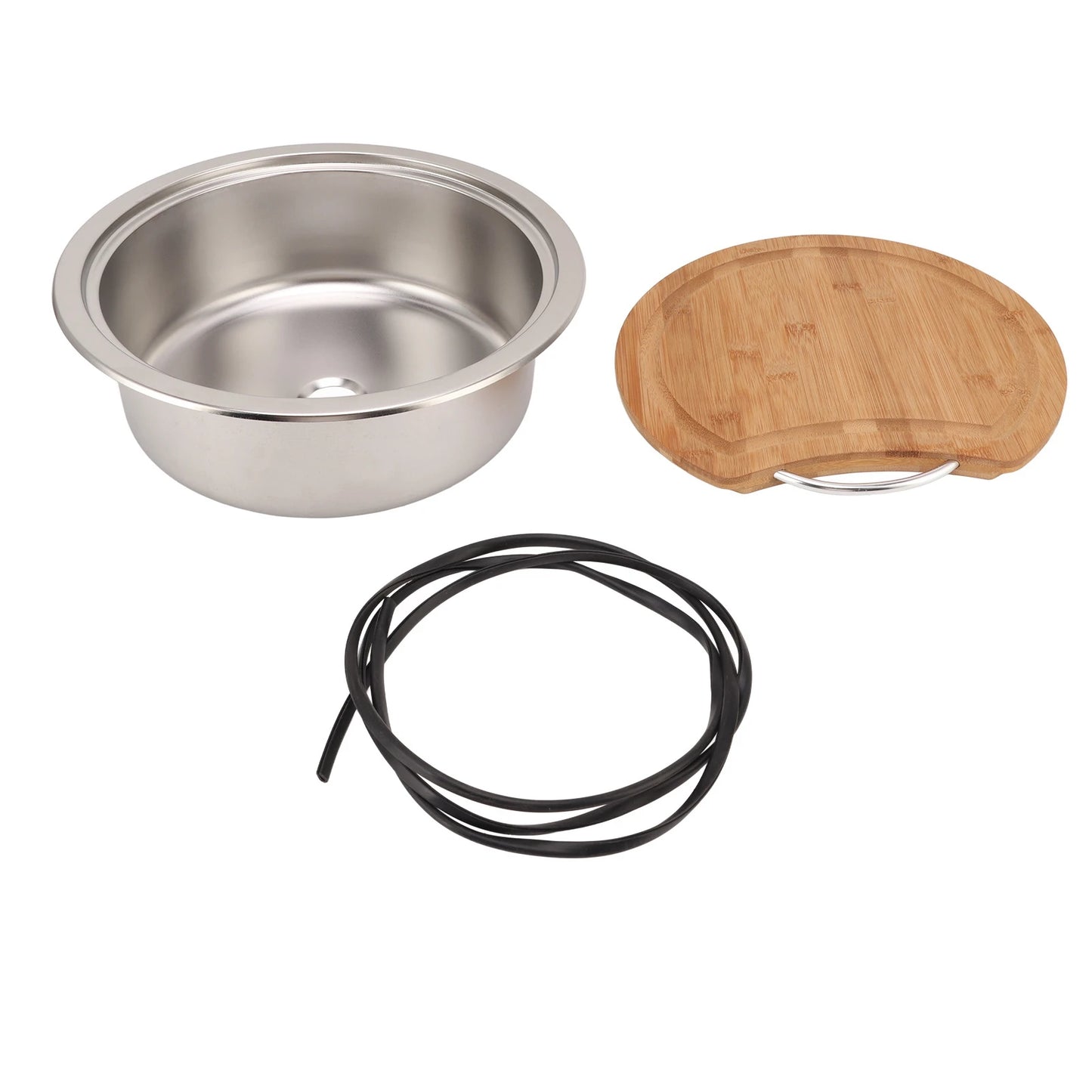 Évier de camping-car en acier inoxydable avec planche en bambou (360×120 mm)