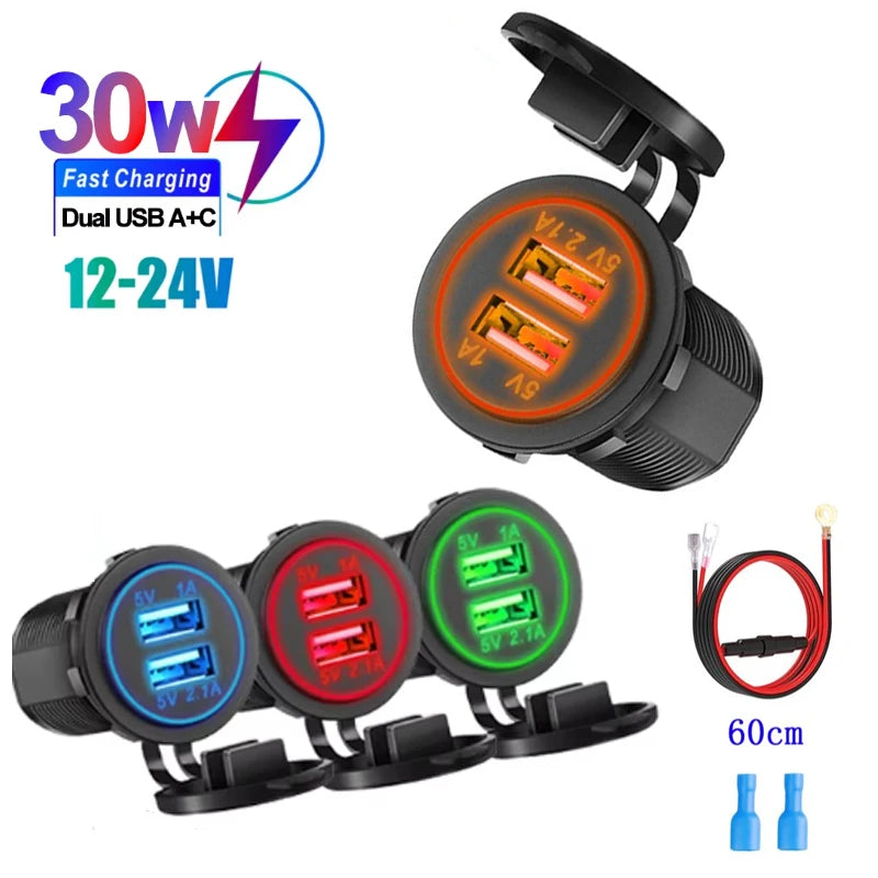 Toma USB Doble 12–24V 3.1A con Interruptor Táctil