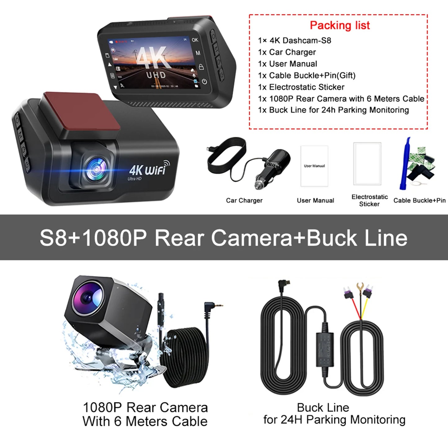 Dashcam 4K Dual con WiFi + Aparcamiento 24H - Kocam