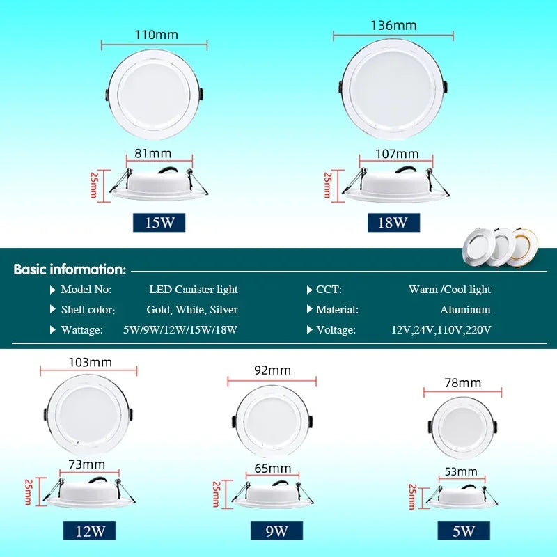 Downlight LED Empotrable Ultrafino 5W–18W | Luz Cálida o Fría