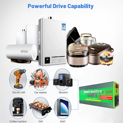 Inversor de Corriente 12V/24V/48V a 220V con Pantalla LCD | 1200W Continuos / 7000W Pico | Doble USB