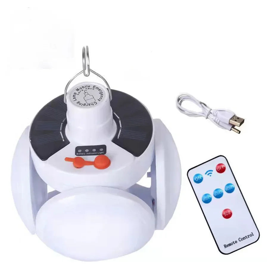 Foldable Solar Bulb - Rechargeable LED + 5 Modes + Remote Control (IP65)