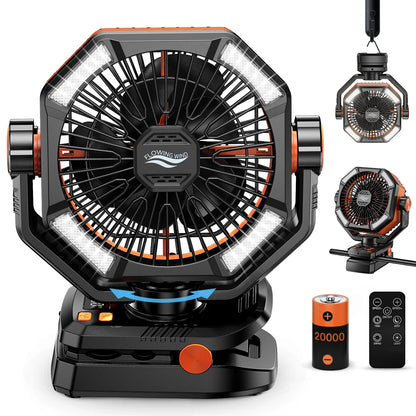 20000mAh Portable Desk Fan with Remote Control, 8 Speeds, and USB Charging