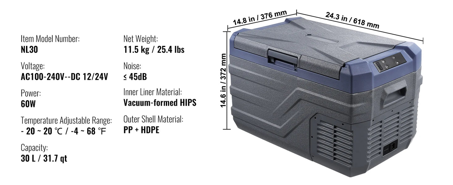 Nevera Portátil Compresor 30/37/45L – Frigorífico 12V/24V y 220V