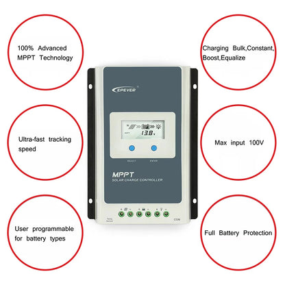 EPEVER Tracer AN-G3 MPPT Solar Charge Controller - Smart Charging 12V/24V (10A-40A) with LCD