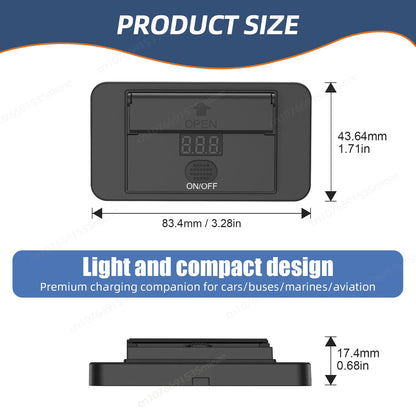 Toma USB Cuádruple 12–24V 84W con Interruptor y Voltímetro