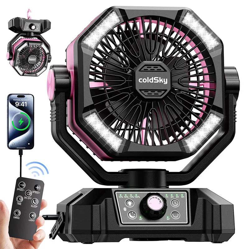 20000mAh Portable Desk Fan with Remote Control, 8 Speeds, and USB Charging