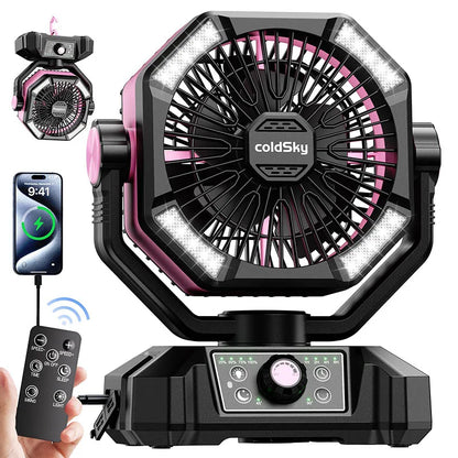 20000mAh Portable Desk Fan with Remote Control, 8 Speeds, and USB Charging