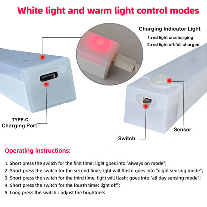 Luz LED con Sensor de Movimiento - Recargable USB-C · Magnética · 3 Colores · Sin Cables