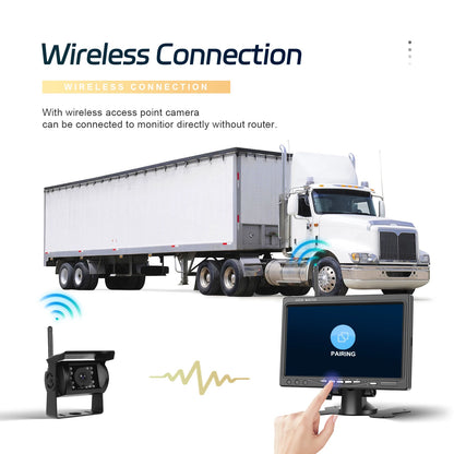 Kit Cámara de Marcha Atrás Inalámbrica 1080P con Monitor IPS HD de 7” – Sistema de Aparcamiento Nocturno para Camper, RV y Camión