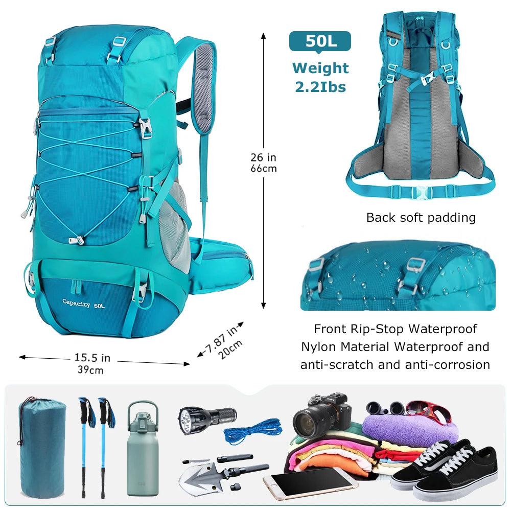 WEST TUNE External Frame Hiking Backpack - Durable Nylon · Rain Cover · Size L · Heavy Load