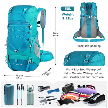 WEST TUNE External Frame Hiking Backpack - Durable Nylon · Rain Cover · Size L · Heavy Load