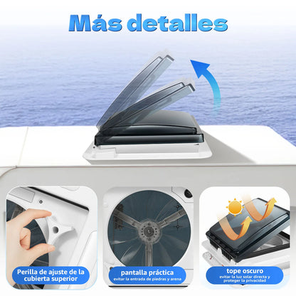 Ventilateur de plafond de camping-car 12V avec LED - 6 vitesses + double flux IP68 (28x28cm)